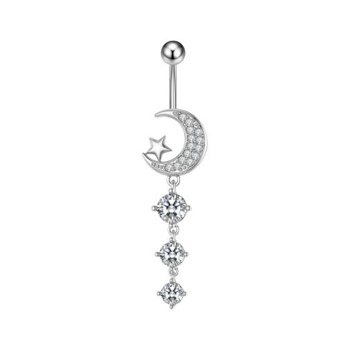 Cinko lydinys pilvo žiedas, su 304 Nerūdijantis plienas, unisex & įvairių stilių pasirinkimas & mikro nutiesti kubinių Zirconia, Originali spalva, belly ring length 20-60mm, Pardavė PC