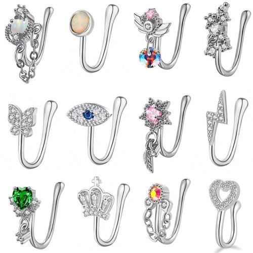 Messing Næse Piercing Smykker, med 304 rustfrit stål, Unisex & forskellige stilarter for valg & Micro Pave cubic zirconia, oprindelige farve, 10mm, Solgt af PC