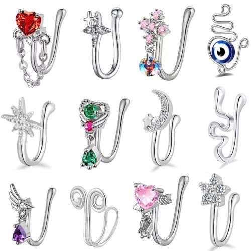 Messing Næse Piercing Smykker, med 304 rustfrit stål, forgyldt, Unisex & forskellige stilarter for valg & Micro Pave cubic zirconia, 10mm, Solgt af PC