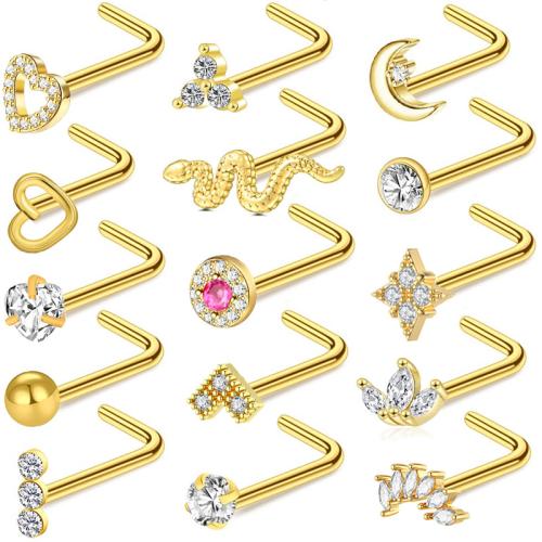 304 roestvrij staal Neus Piercing Jewelry, gold plated, uniseks & verschillende stijlen voor de keuze & micro pave zirconia, 7x0.80mm, Verkocht door PC