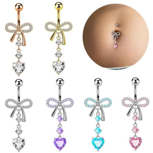 Aço inoxidável 304 piercing para umbigo, Borboleta, banhado, unissex & micro pavimento em zircônia cúbica, Mais cores pare escolha, 45mm, vendido por PC