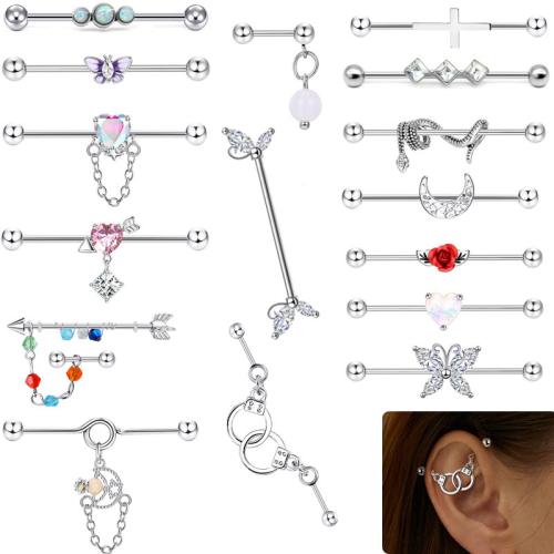 304 rostfritt stål piercing örhänge, Unisex & olika stilar för val & micro bana cubic zirconia & emalj, 38x1.60mm, Säljs av PC