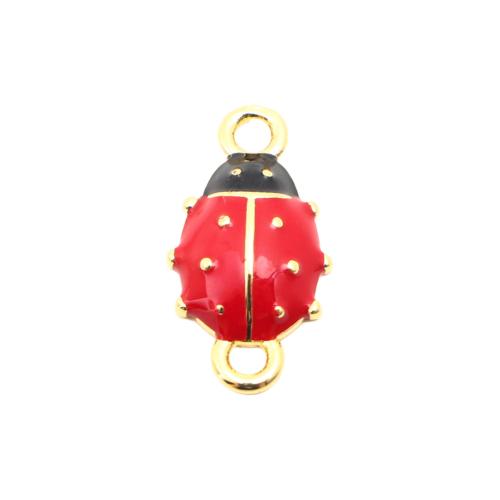 Messing smykker Connector, Ladybug, du kan DIY & emalje, gylden, 19x10x3mm, Solgt af PC