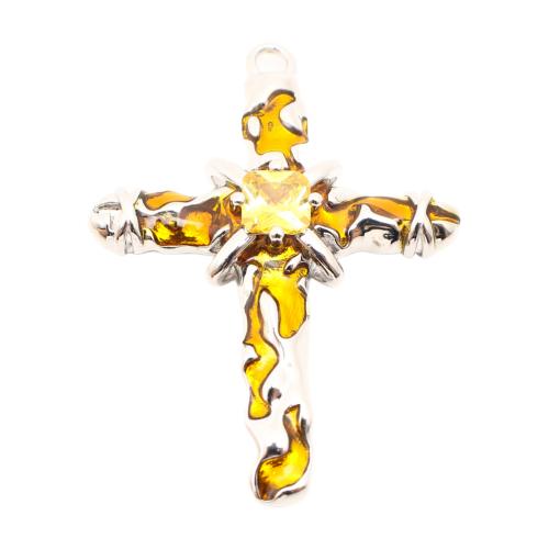 Prás Pendants Tras, Cross, DIY & micrea réiteach zirconia ciúbach & cruan, 33x28x6mm, Díolta De réir PC