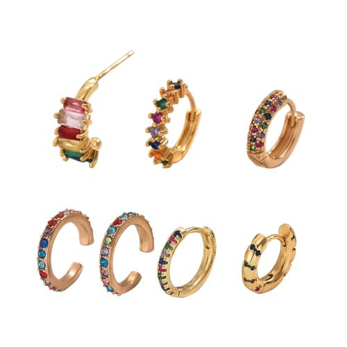 Pendientes de Gota en Latón, metal, 7 piezas & micro arcilla de zirconia cúbica & para mujer, dorado, Vendido por Set