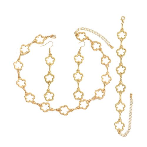 Brass κοσμήματα Set, βραχιόλι & σκουλαρίκι & κολιέ, Ορείχαλκος, επιχρυσωμένο, τρία κομμάτια & για τη γυναίκα & κοίλος, χρυσαφένιος, Sold Με Ορισμός