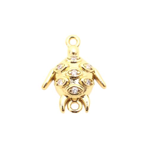 Messing smykker Connector, Turtle, du kan DIY & Micro Pave cubic zirconia, gylden, 18x14x4mm, Solgt af PC