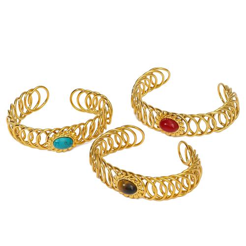 Bracelet en acier inoxydable, Acier inoxydable 304, avec Pierre naturelle, Plaqué or 18K, différents matériaux pour le choix & pour femme & creux, Vendu par PC