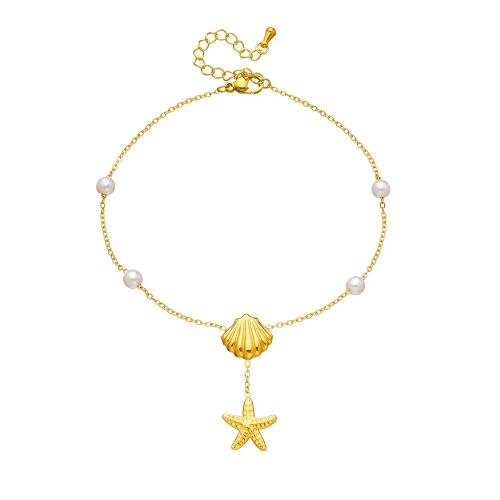 Cruach dhosmálta Anklet, 304 Cruach dhosmálta, le Pearl Plaisteacha, plátáilte, jewelry faisin & stíleanna éagsúla do rogha & do bhean, órga, Díolta De réir PC