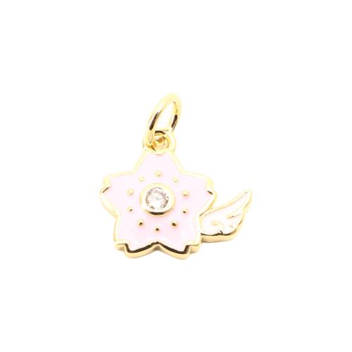 Terningformet Zirkon Micro Pave Messing vedhæng, Flower, du kan DIY & Micro Pave cubic zirconia & emalje, gylden, 11x12x2mm, Solgt af PC