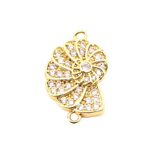 Réz ékszerek csatlakozó, Sárgaréz, Kagyló, DIY & mikro egyengetni cirkónia, aranysárga, 19x12x3mm, Által értékesített PC