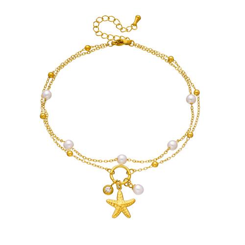 Braguette en acier inoxydable, Acier inoxydable 304, avec perle de plastique, Placage, Double couche & pavé de micro zircon & pour femme, doré, Vendu par PC