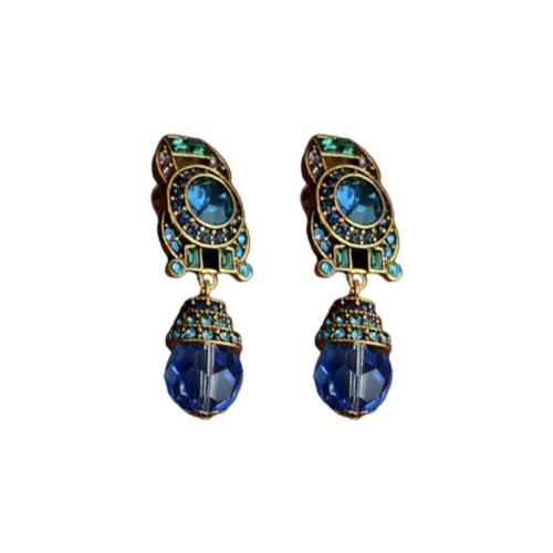 Boucles d'oreilles en alliage de zinc, avec Acrylique, Placage, bijoux de mode & pour femme & avec strass, bleu, Vendu par PC