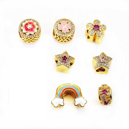 Cubic Zirconia Micro Pave Brass Beads plated DIY & micro pave cubic zirconia & enamel nickel lead & cadmium free Sold By PC