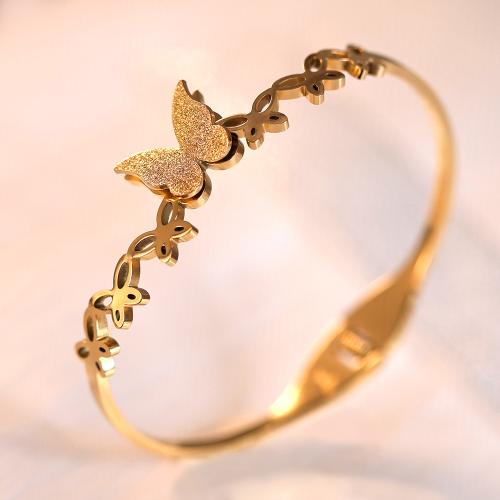 Titanium Steel Bangle Butterfly gold color plated fashion jewelry & for woman Inner Approx 60mm Sold By PC