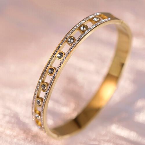 Cruach Tíotáiniam Bangle, dath an óir plated, do bhean & le rhinestone & log, Trastomhas Istigh:Thart 60mm, Díolta De réir PC