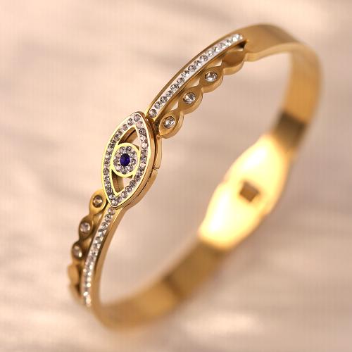 Cruach Tíotáiniam Bangle, Eye, dath an óir plated, do bhean & le rhinestone, Trastomhas Istigh:Thart 60mm, Díolta De réir PC