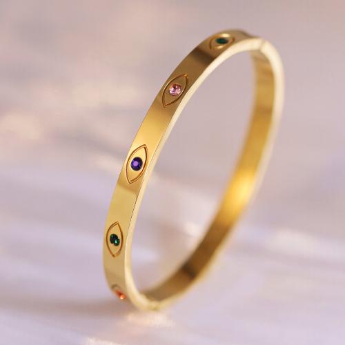 Cruach Tíotáiniam Bangle, dath an óir plated, do bhean & le rhinestone, Trastomhas Istigh:Thart 60mm, Díolta De réir PC