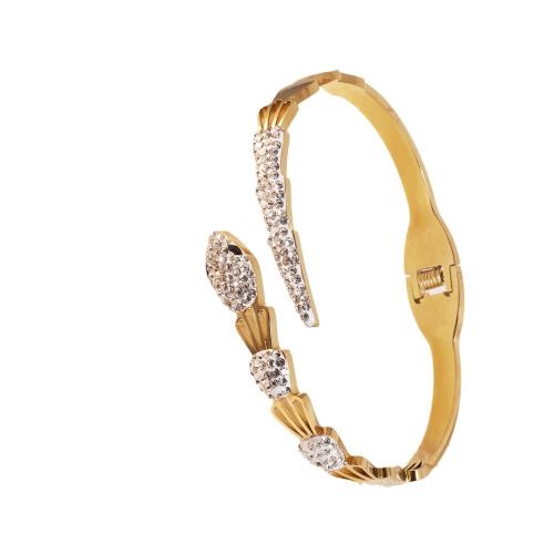 Cruach Tíotáiniam Bangle, Nathair, dath an óir plated, do bhean & le rhinestone, Trastomhas Istigh:Thart 60mm, Díolta De réir PC