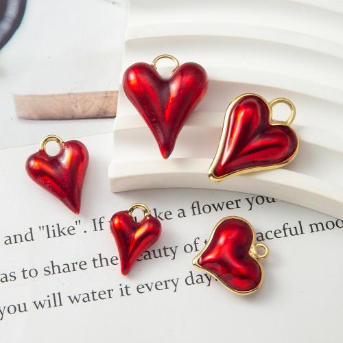 Brass Heart Pendants plated DIY & enamel red nickel lead & cadmium free Sold By PC