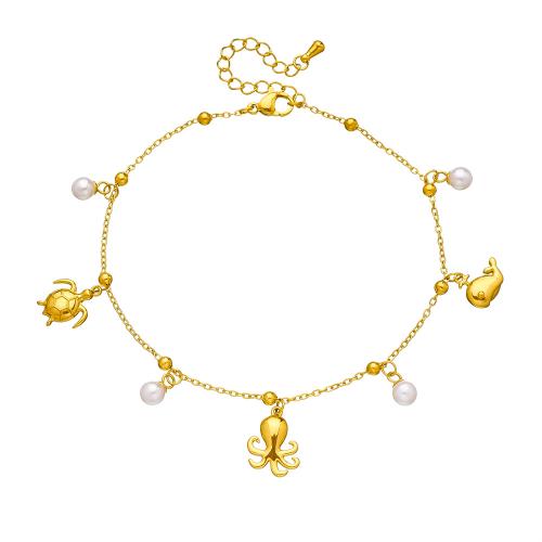 Cruach dhosmálta Anklet, 304 Cruach dhosmálta, le Pearl Plaisteacha, plátáilte, jewelry faisin & stíleanna éagsúla do rogha & do bhean, órga, Díolta De réir PC