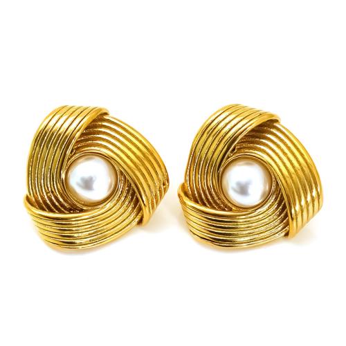 Roestvrij staal Stud Earrings, 304 roestvrij staal, met Plastic Pearl, 18K verguld, mode sieraden & verschillende stijlen voor de keuze & voor vrouw, Verkocht door pair