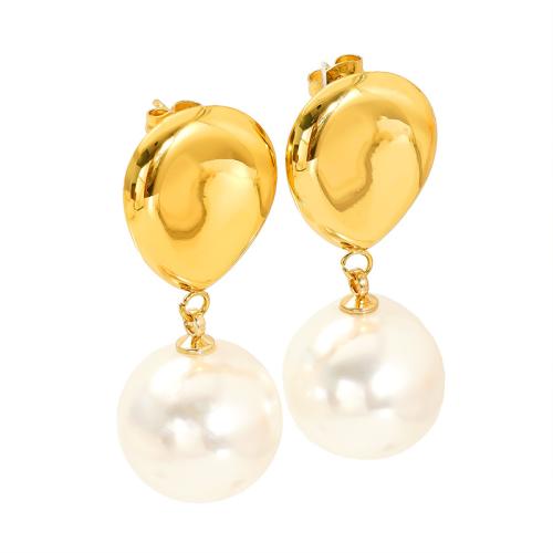 Roestvrij staal hangoorbellen, 304 roestvrij staal, met Plastic Pearl, 18K verguld, mode sieraden & voor vrouw, Verkocht door pair