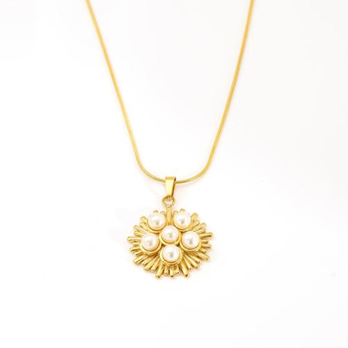 Stainless Steel Jewelry Necklace 304 Stainless Steel with Plastic Pearl 18K gold plated fashion jewelry & for woman Sold By PC