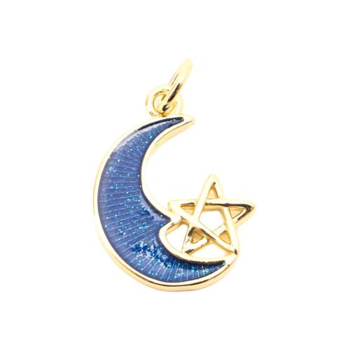 Brass Korut Riipukset, Messinki, Moon ja Star, tee-se-itse & emali & ontto, kultainen, 17x12x2mm, Myymät PC