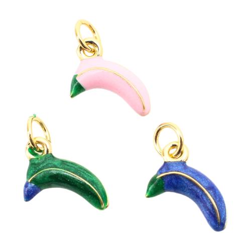 Messing Smykker Vedhæng, Banana, guldfarve belagt, du kan DIY & emalje, flere farver til valg, 8x12x3mm, Solgt af PC