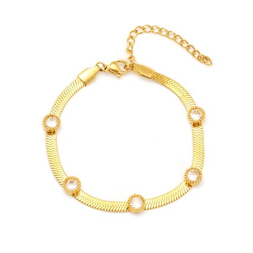 Bijoux bracelet en acier inoxydable, Acier inoxydable 304, Plaqué or 18K, styles différents pour le choix & pavé de micro zircon & pour femme, Vendu par PC