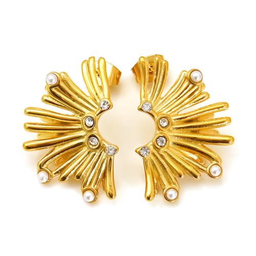 Roestvrij staal Stud Earrings, 304 roestvrij staal, met Bergkristal & Plastic Pearl, 18K verguld, mode sieraden & verschillende stijlen voor de keuze & voor vrouw, Verkocht door pair