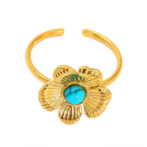 Stainless Steel Finger Ring 304 Stainless Steel with turquoise 18K gold plated fashion jewelry & for woman Sold By PC