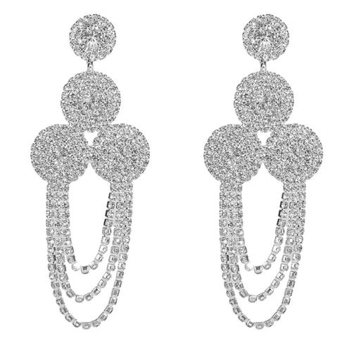 Boucles d'oreilles pendantes en laiton, bijoux de mode & pour femme & avec strass, argent, Vendu par paire