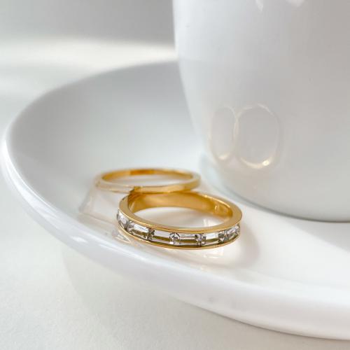 304 nehrđajućeg čelika Finger Ring, zlatna boja pozlaćen, različite veličine za izbor & za žene & s Rhinestone, Veličina:6-8, Prodano By PC