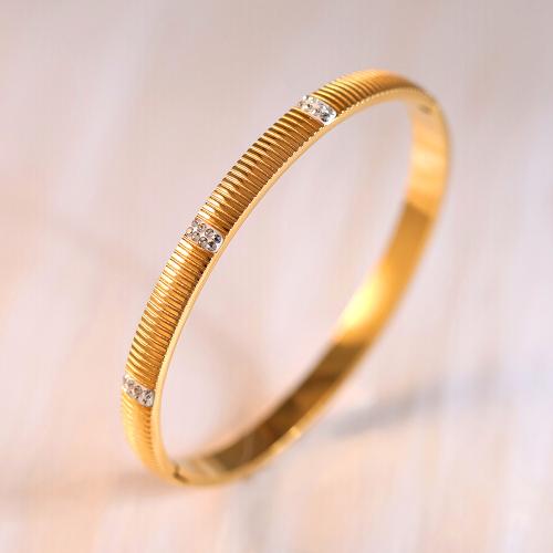 Acier titane bracelet ordinaire, Placage de couleur d'or, pour femme & avec strass, Vendu par PC