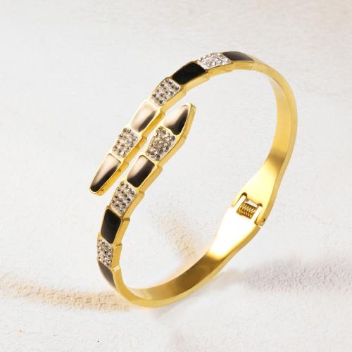 Titan Stål Armring, Snake, guldfärg pläterade, för kvinna & emalj & med strass, Innerdiameter:Ca 60mm, Säljs av PC