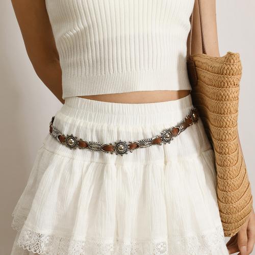 Zinc Alloy Waist Chain with PU Leather plated vintage & for woman Length Approx 170 cm Sold By PC