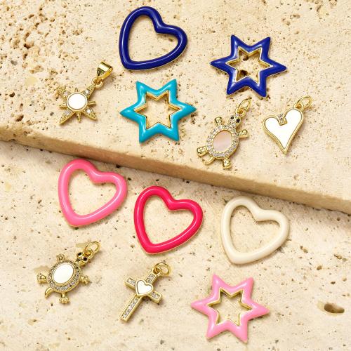 Rhinestone Brass Hängen, Mässing, plated, DIY & micro bana cubic zirconia & emalj & med strass, fler färger för val, nickel, bly och kadmium gratis, 3PC/Bag, Säljs av Bag