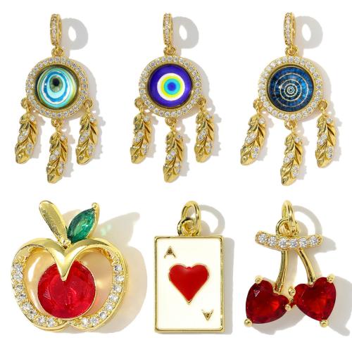 Rhinestone Brass Hängen, Mässing, plated, DIY & micro bana cubic zirconia & emalj & med strass, fler färger för val, nickel, bly och kadmium gratis, 3PC/Bag, Säljs av Bag