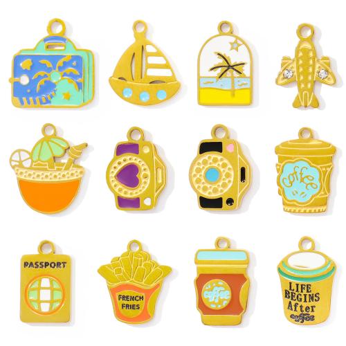Stainless Steel Pendants 304 Stainless Steel gold color plated DIY & enamel & with rhinestone Sold By Bag
