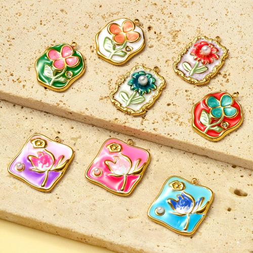 Stainless Steel Pendants 304 Stainless Steel with Plastic Pearl gold color plated DIY & with rhinestone Sold By Bag