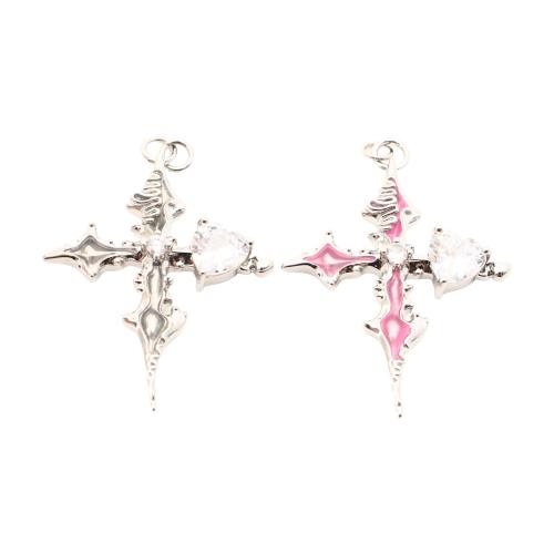 Cubic Zirconia Micro Pave Brass Pendant Cross DIY & micro pave cubic zirconia & enamel Sold By PC