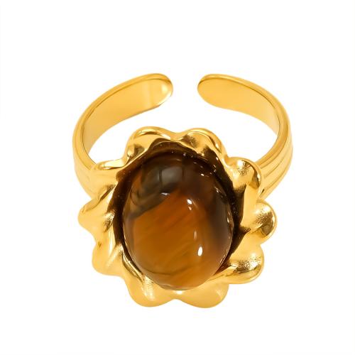 Rozsdamentes acél Finger Ring, 304 rozsdamentes acél, -val Cats Eye, 18K aranyozott, divat ékszerek & különböző stílusokat a választás & a nő, Által értékesített PC
