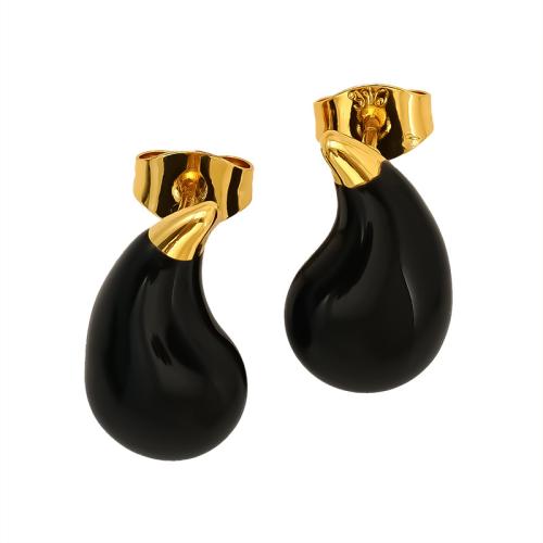Stainless Steel Stud Øreringe, 304 rustfrit stål, Teardrop, 18K forgyldt, mode smykker & for kvinde & emalje, flere farver til valg, Solgt af par