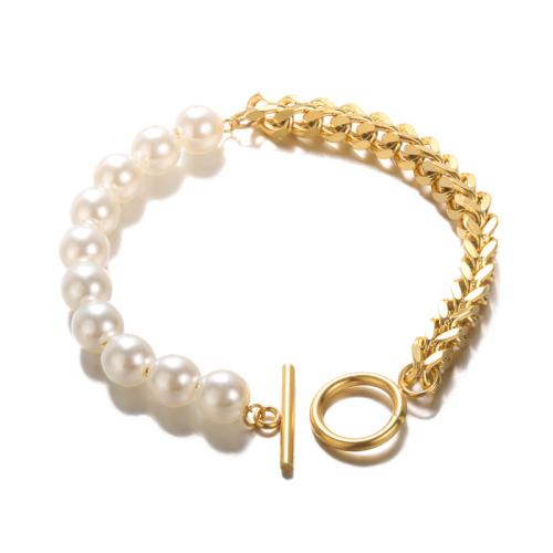Stainless Steel Jewelry Bracelet 304 Stainless Steel with Plastic Pearl fashion jewelry & for woman Length Approx 16 cm Sold By PC