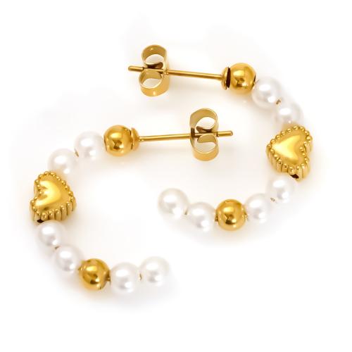 Stainless Steel Stud Øreringe, 304 rustfrit stål, med Plastic Pearl, 18K forgyldt, mode smykker & forskellige stilarter for valg & for kvinde, Solgt af par