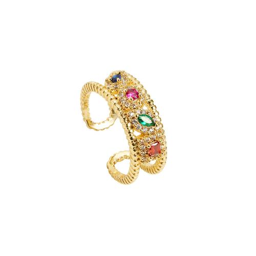 Sárgaréz ujjgyűrű, 18K aranyozott, mikro egyengetni cirkónia & a nő & üreges, Inner diameter :18mm; wide:8mm., Által értékesített PC