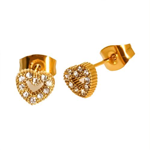 Stainless Steel Stud Øreringe, 304 rustfrit stål, 18K forgyldt, forskellige stilarter for valg & Micro Pave cubic zirconia & for kvinde, Solgt af par