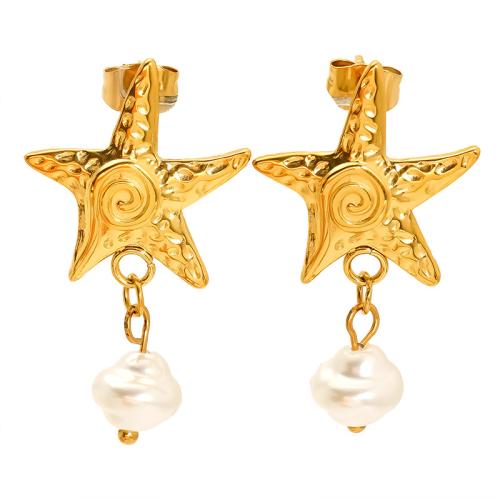 Stainless Steel Drop Earring 304 Stainless Steel with Plastic Pearl 18K gold plated fashion jewelry & for woman Sold By Pair